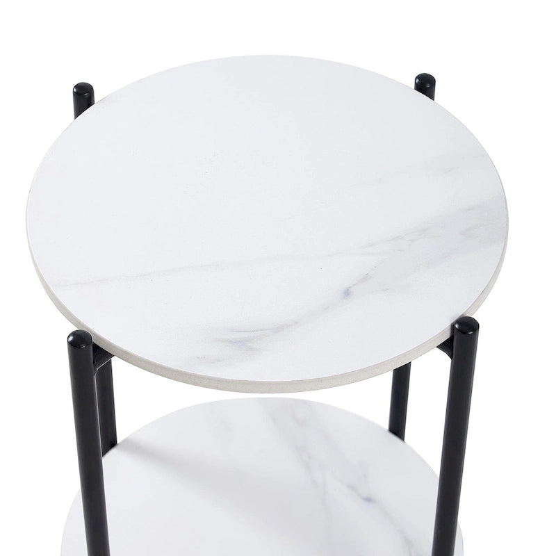 2-layer Round End Table/Coffee Table with Marble Tabletop