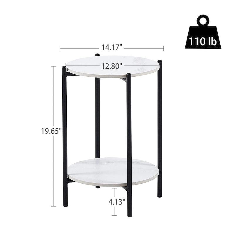 2-layer Round End Table/Coffee Table with Marble Tabletop