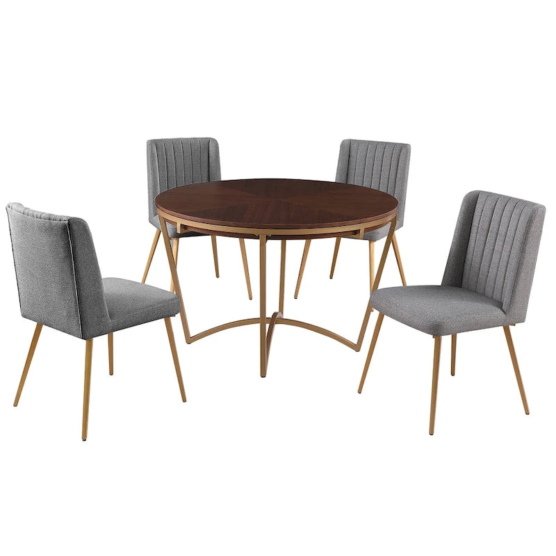 Ensemble de salle à manger moderne Morden Fort 5 pièces avec table à manger ronde classique et chaises de salle à manger en velours