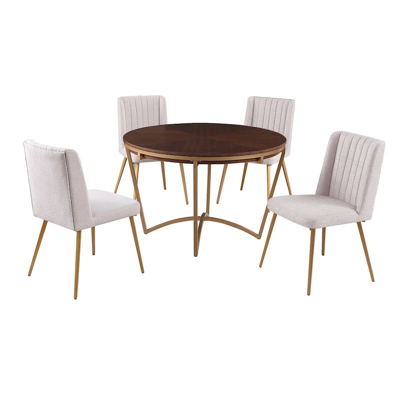 Ensemble de salle à manger moderne Morden Fort 5 pièces avec table à manger ronde classique et chaises de salle à manger en velours