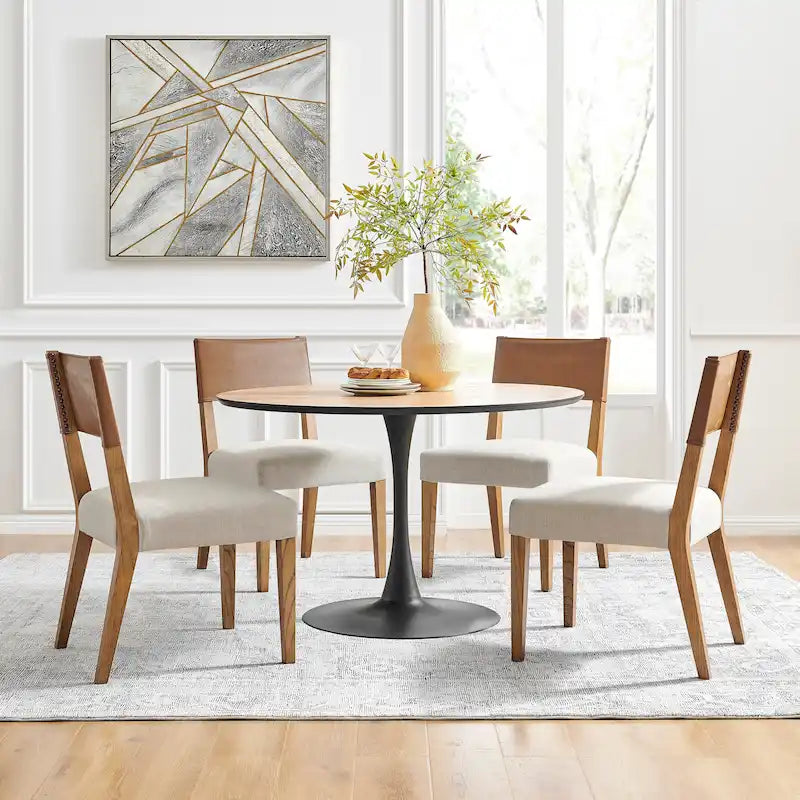 Faux Leather/ Linen Dining Side Chair, (Set of 2)