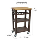 Steve Silver Bautzen Solid Acacia Wood Rolling Utility Cart