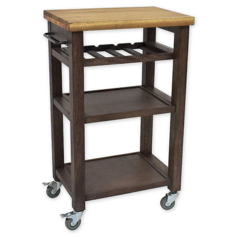 Steve Silver Bautzen Solid Acacia Wood Rolling Utility Cart