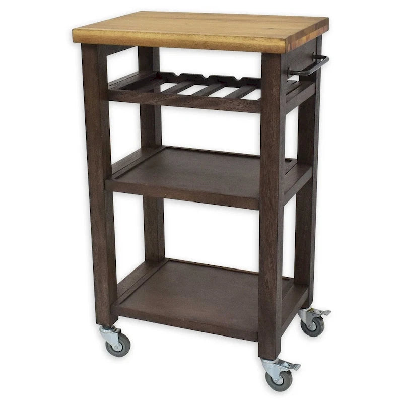 Steve Silver Bautzen Solid Acacia Wood Rolling Utility Cart