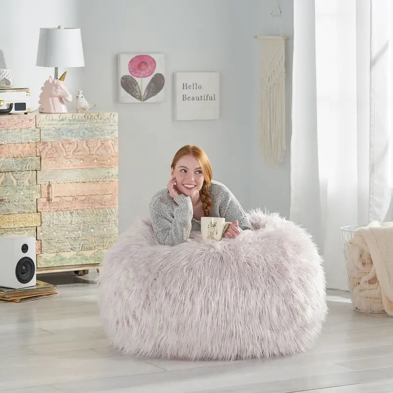 Mosier Modern Glam Faux Fur Bean Bag by Christopher Knight Home