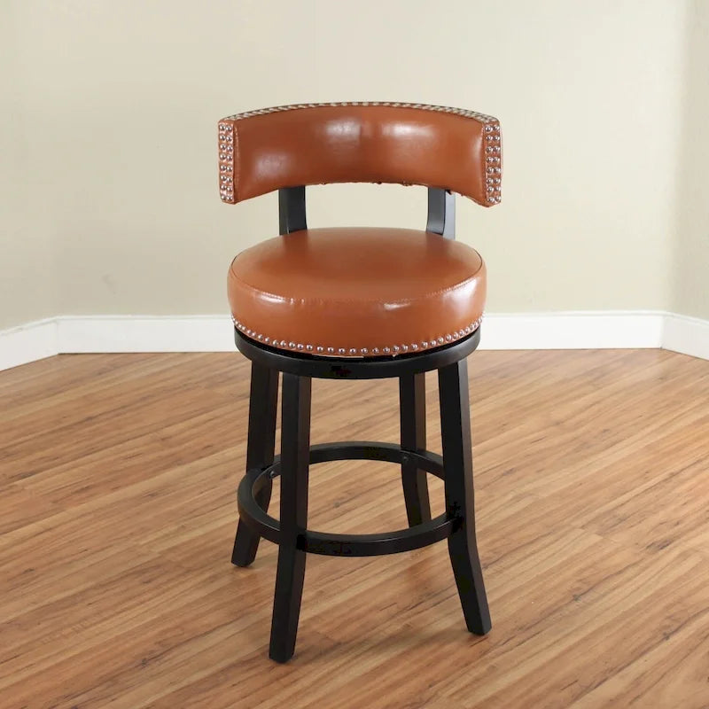 Tabouret de comptoir Mossoro pivotant en bois et similicuir