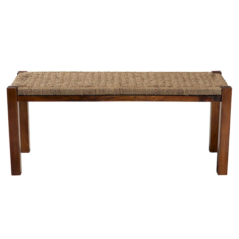 Banc Hermes de style Transitionnel Moderne du Milieu du Siècle en Herbes Marines Naturelles et Bois d'Acajou