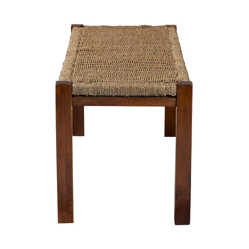 Banc Hermes de style Transitionnel Moderne du Milieu du Siècle en Herbes Marines Naturelles et Bois d'Acajou
