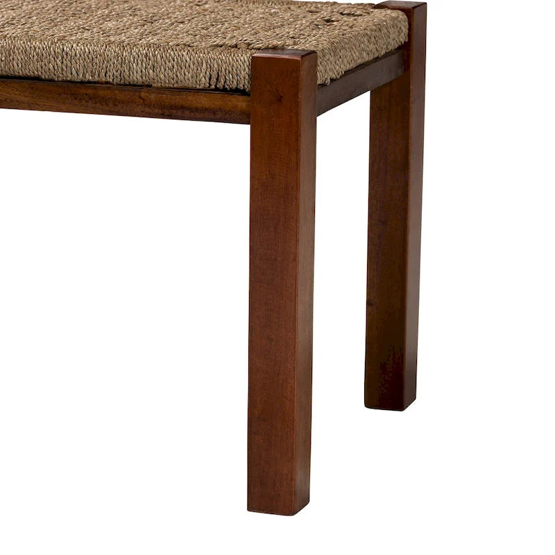 Banc Hermes de style Transitionnel Moderne du Milieu du Siècle en Herbes Marines Naturelles et Bois d'Acajou