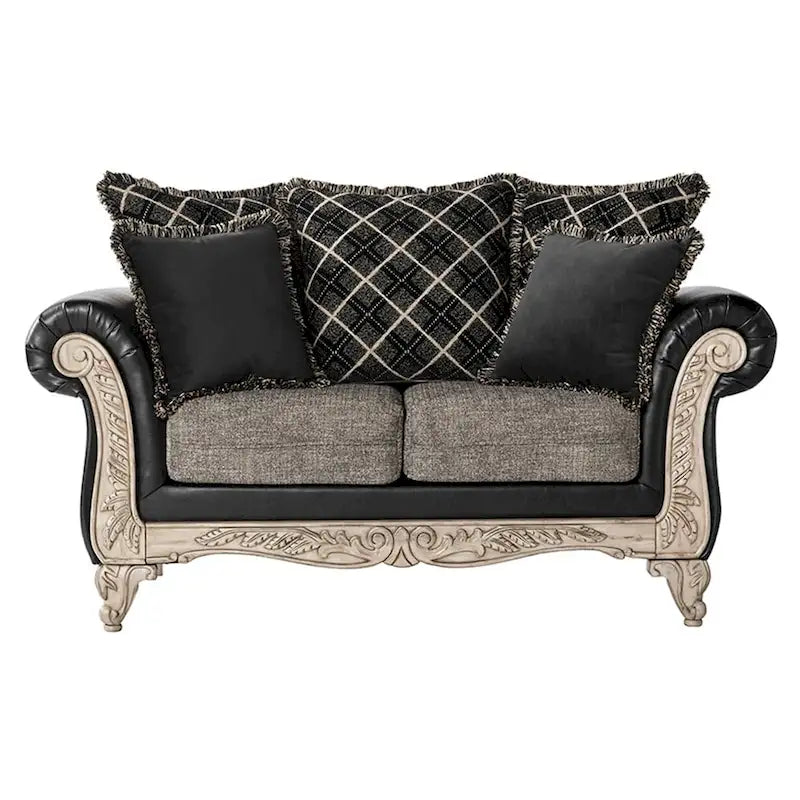 Roundhill Furniture San Marino Two-tone Fabric Wooden Sofa and Loveseat Set