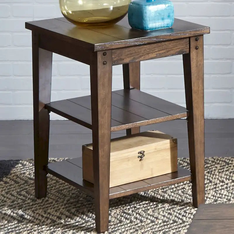 Three-Tier Accent Table, Rustic Brown Oak Finish, 18"W x 22"L x 26"H
