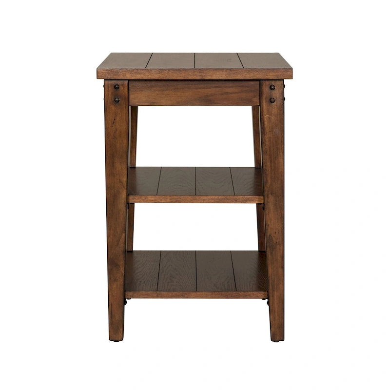 Three-Tier Accent Table, Rustic Brown Oak Finish, 18"W x 22"L x 26"H
