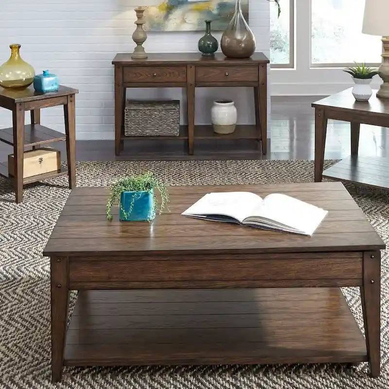 Three-Tier Accent Table, Rustic Brown Oak Finish, 18"W x 22"L x 26"H