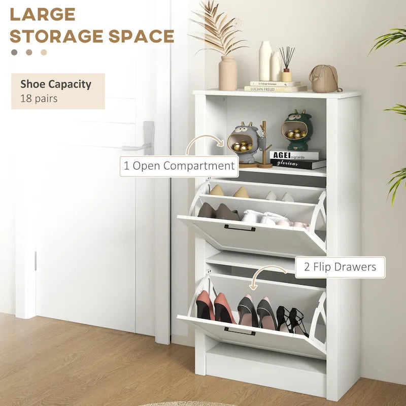 Meuble à chaussures HOMCOM, Meuble de rangement à chaussures autoportant avec 2 tiroirs basculants, étagères réglables