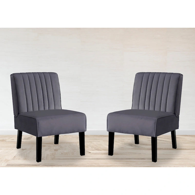 Velvet Channel Tufted Accent Chair, Set of 2