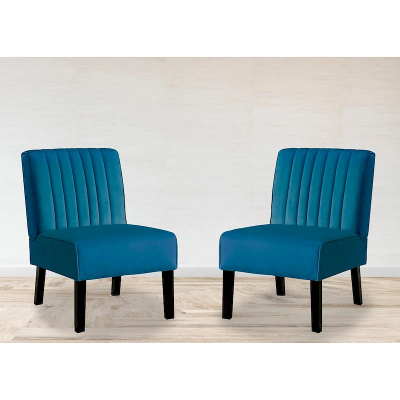 Velvet Channel Tufted Accent Chair, Set of 2