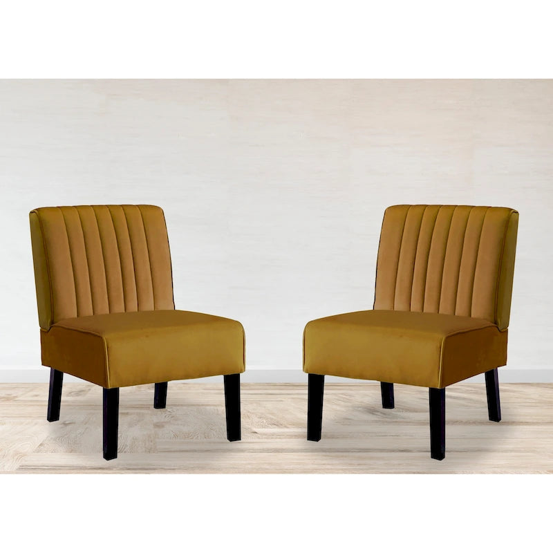 Velvet Channel Tufted Accent Chair, Set of 2