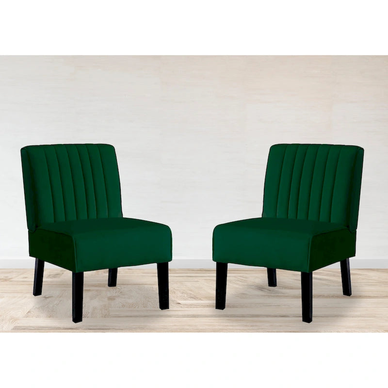 Velvet Channel Tufted Accent Chair, Set of 2