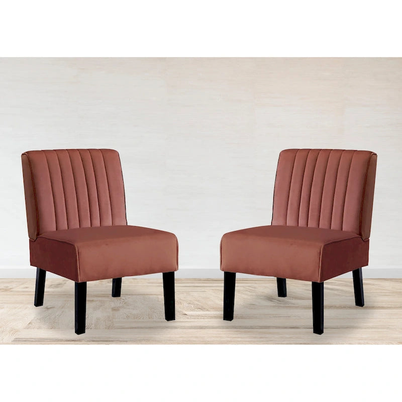 Velvet Channel Tufted Accent Chair, Set of 2