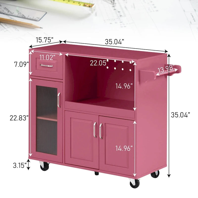 Multi-functional Kitchen Cart with Towel Rack, Large Storage Space