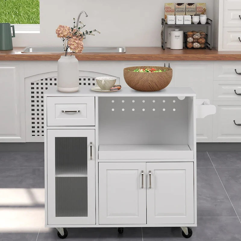 Multi-functional Kitchen Cart with Towel Rack, Large Storage Space