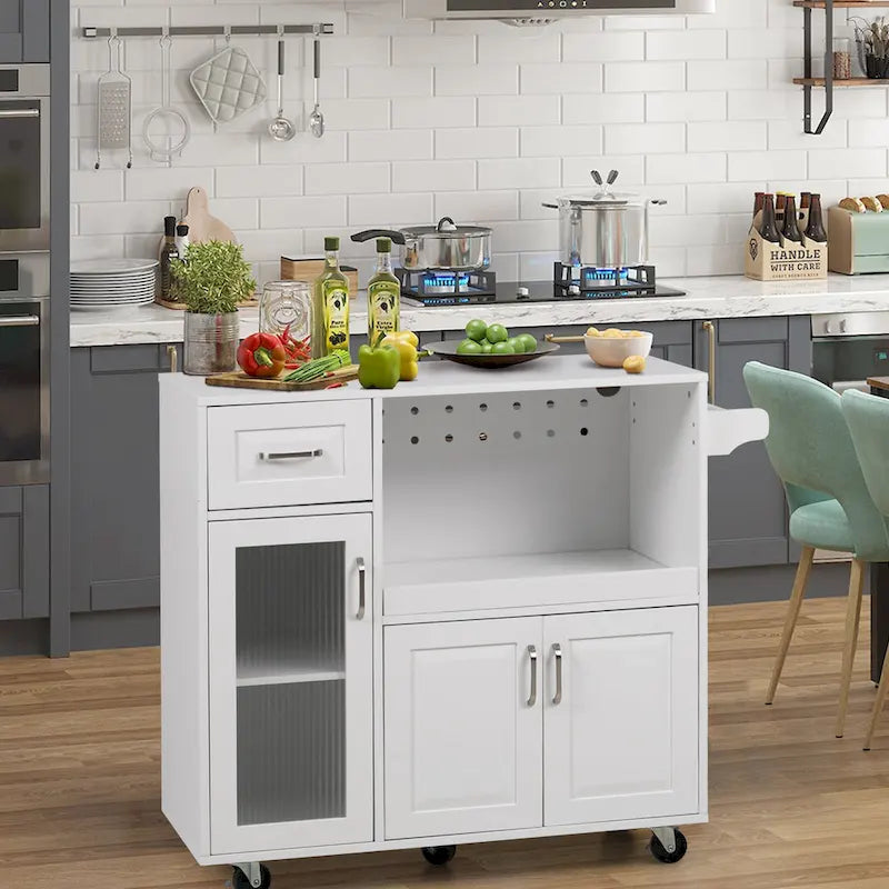 Multi-functional Kitchen Cart with Towel Rack, Large Storage Space