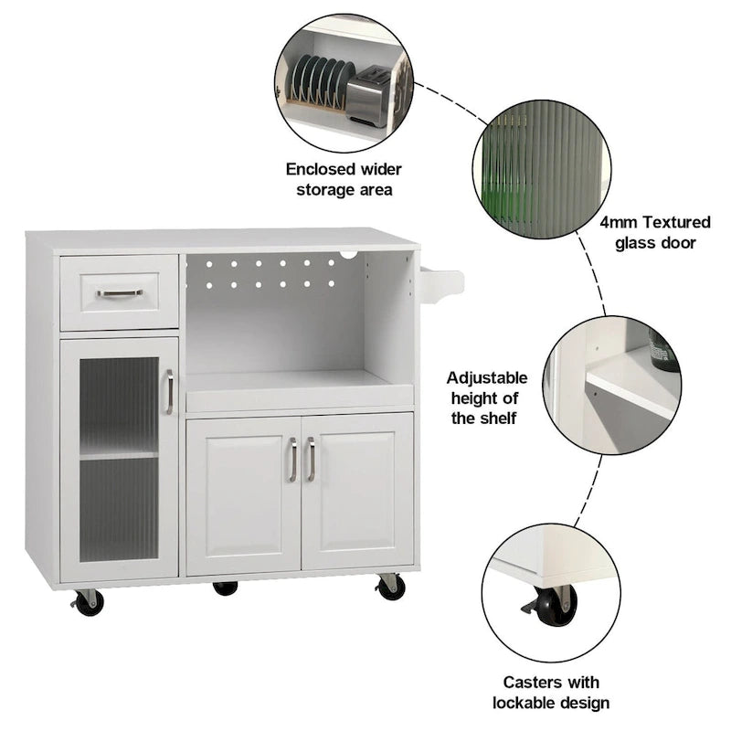 Multi-functional Kitchen Cart with Towel Rack, Large Storage Space
