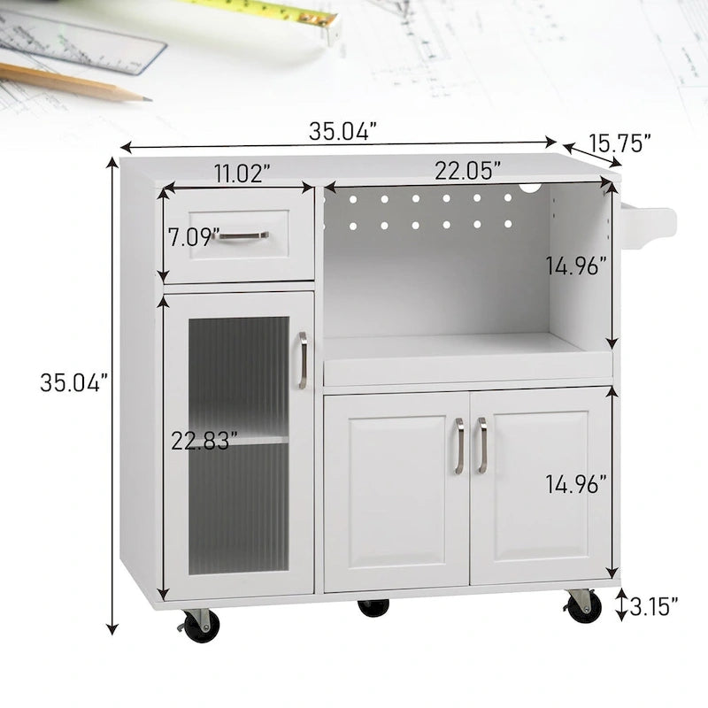 Multi-functional Kitchen Cart with Towel Rack, Large Storage Space