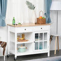 HOMCOM Kitchen Island Utility Storage Cart with Rubber Wood Top, Towel Rack, 2 Cabinets & Drawers for Dining Room