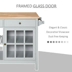 HOMCOM Kitchen Island Utility Storage Cart with Rubber Wood Top, Towel Rack, 2 Cabinets & Drawers for Dining Room