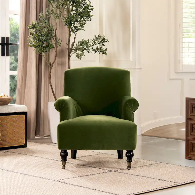 Transitional Velvet Pleated Sock Arm Accent Chair