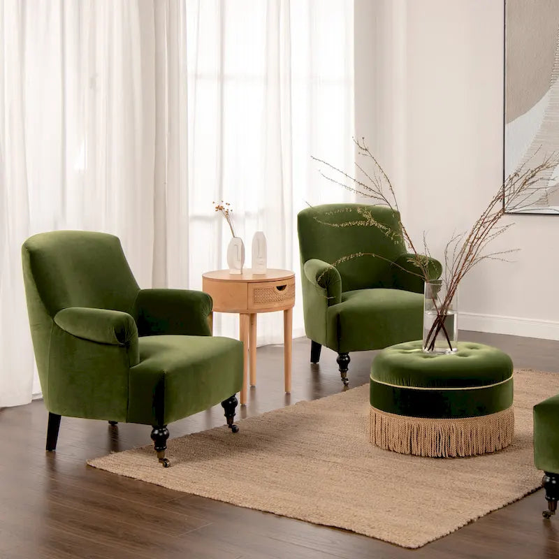 Transitional Velvet Pleated Sock Arm Accent Chair