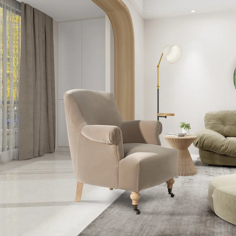 Transitional Velvet Pleated Sock Arm Accent Chair