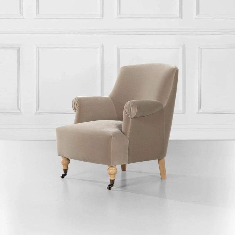 Transitional Velvet Pleated Sock Arm Accent Chair
