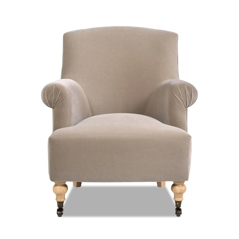 Transitional Velvet Pleated Sock Arm Accent Chair