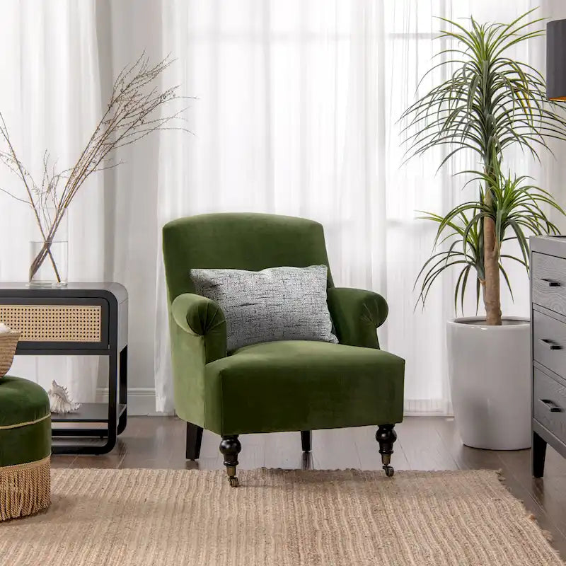 Transitional Velvet Pleated Sock Arm Accent Chair