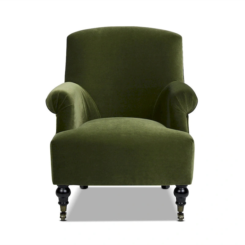 Transitional Velvet Pleated Sock Arm Accent Chair
