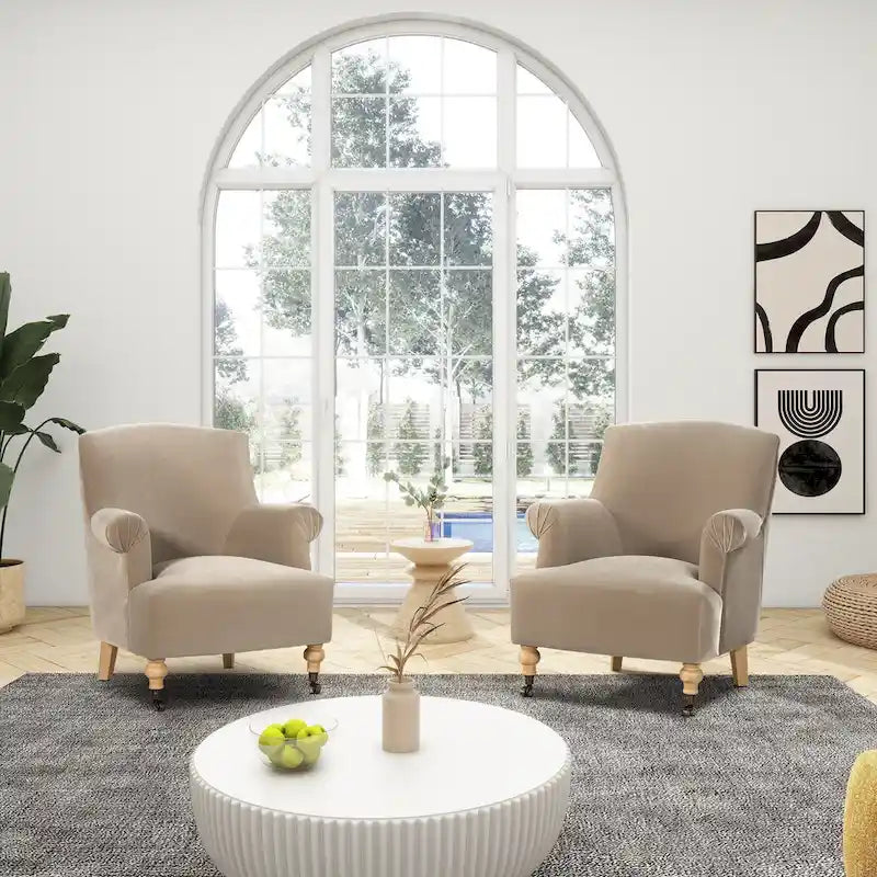 Transitional Velvet Pleated Sock Arm Accent Chair