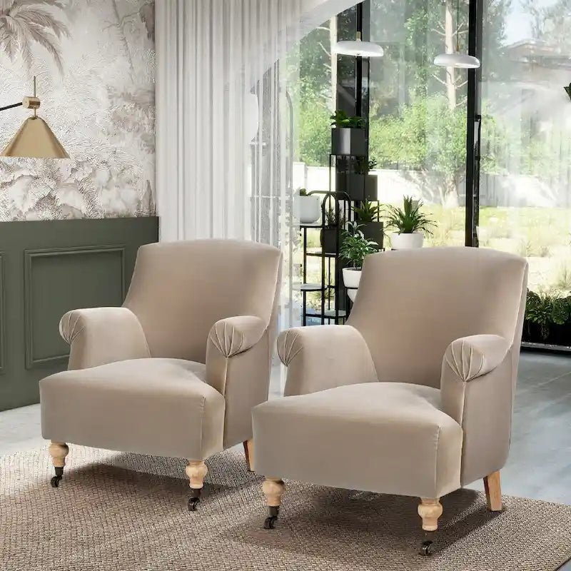 Transitional Velvet Pleated Sock Arm Accent Chair