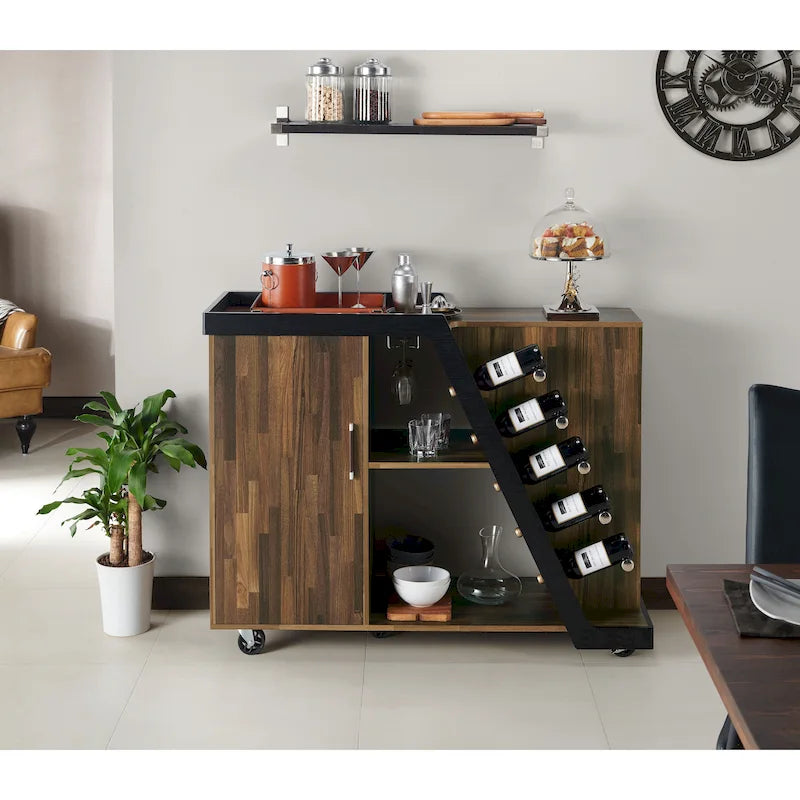 6-Shelf Mobile Wine Cabinet with Stemware Rack
