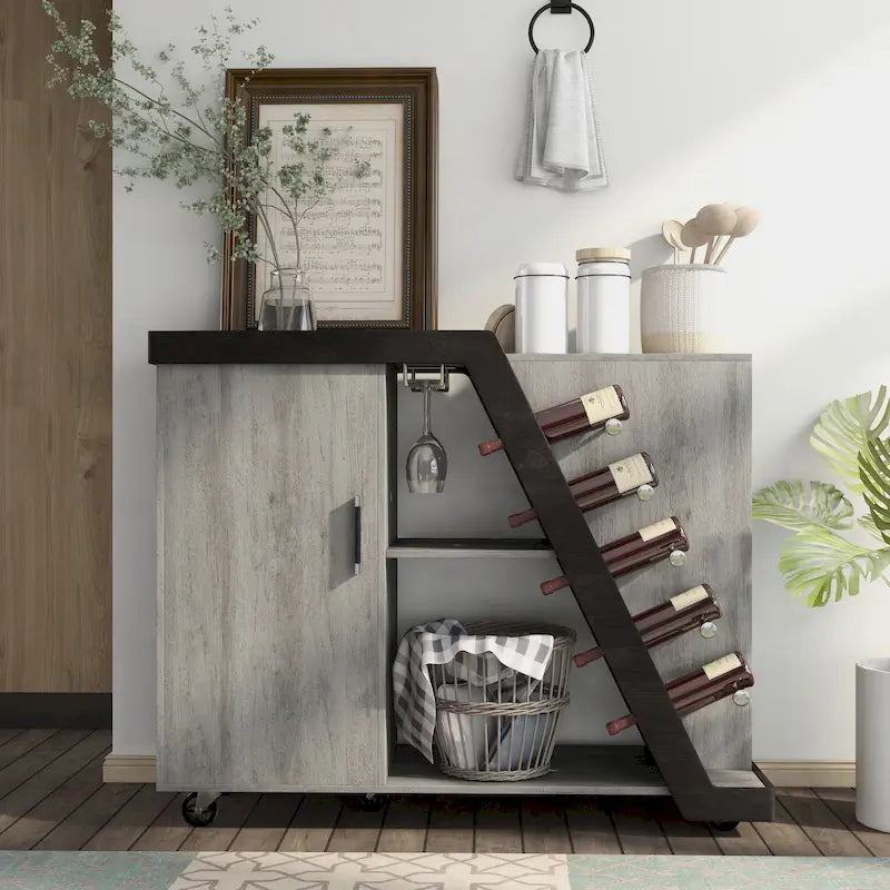 6-Shelf Mobile Wine Cabinet with Stemware Rack