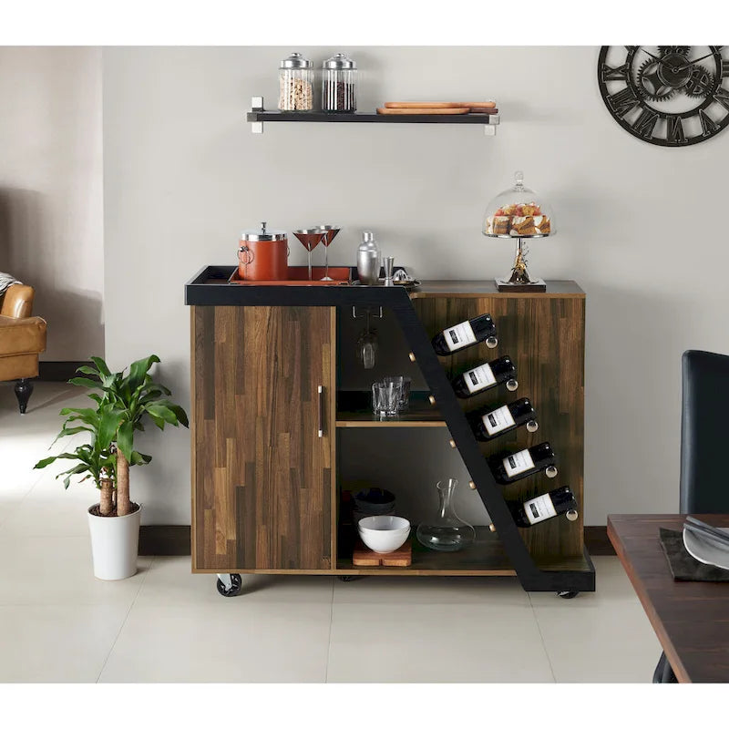 6-Shelf Mobile Wine Cabinet with Stemware Rack