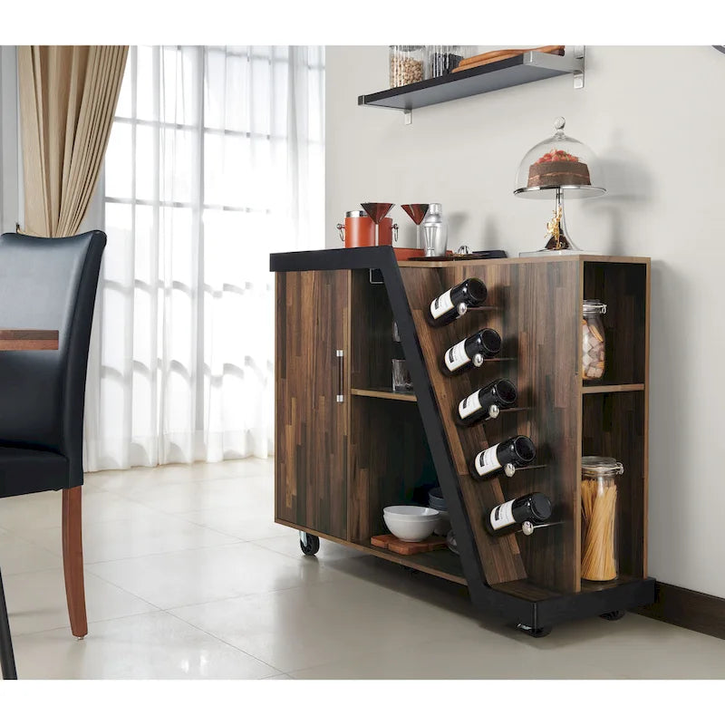 6-Shelf Mobile Wine Cabinet with Stemware Rack