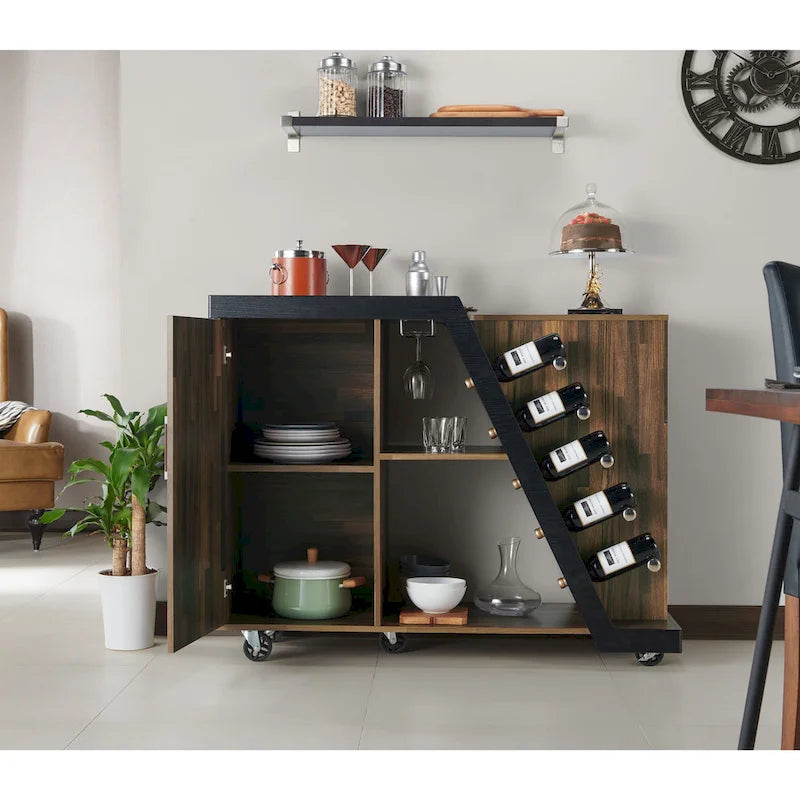 6-Shelf Mobile Wine Cabinet with Stemware Rack