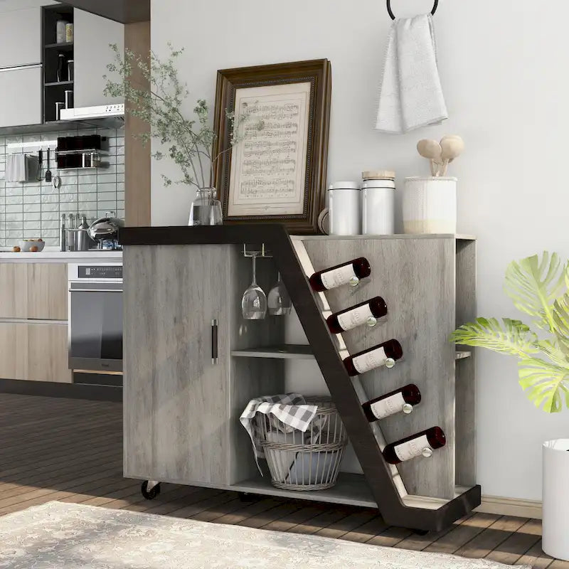 6-Shelf Mobile Wine Cabinet with Stemware Rack