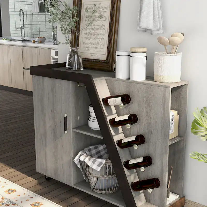 6-Shelf Mobile Wine Cabinet with Stemware Rack