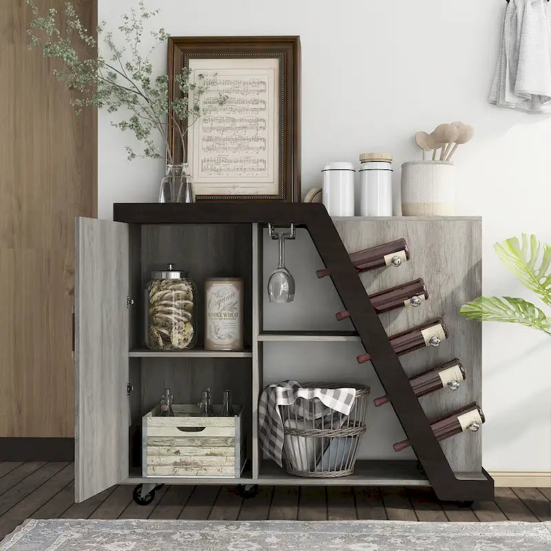 6-Shelf Mobile Wine Cabinet with Stemware Rack