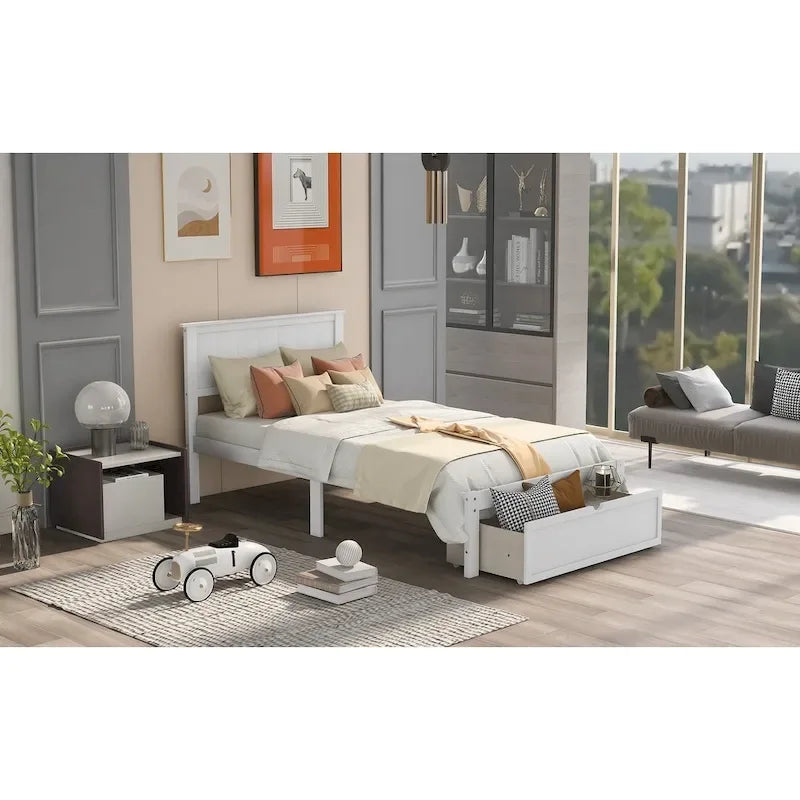 Modern Platform Bed with Under-bed Drawer