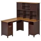 HOMCOM L-Shaped Corner Computer Desk with Hutch, Home Office Desk Study Workstation Table