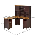 HOMCOM L-Shaped Corner Computer Desk with Hutch, Home Office Desk Study Workstation Table